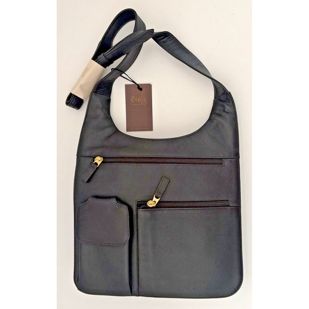 NWT JP Ourse & Cie Traveler Black Pebbled Leather Crossbody Organizer Bag